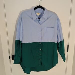 Maeve by Anthropologie Blue & Green Colorblock Buttondown Shirt | Size Small